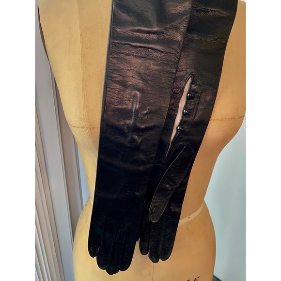 NWOT Vintage Christian Dior Opera Length Black Leather Gloves SZ 6 1/2 - Picture 8 of 8